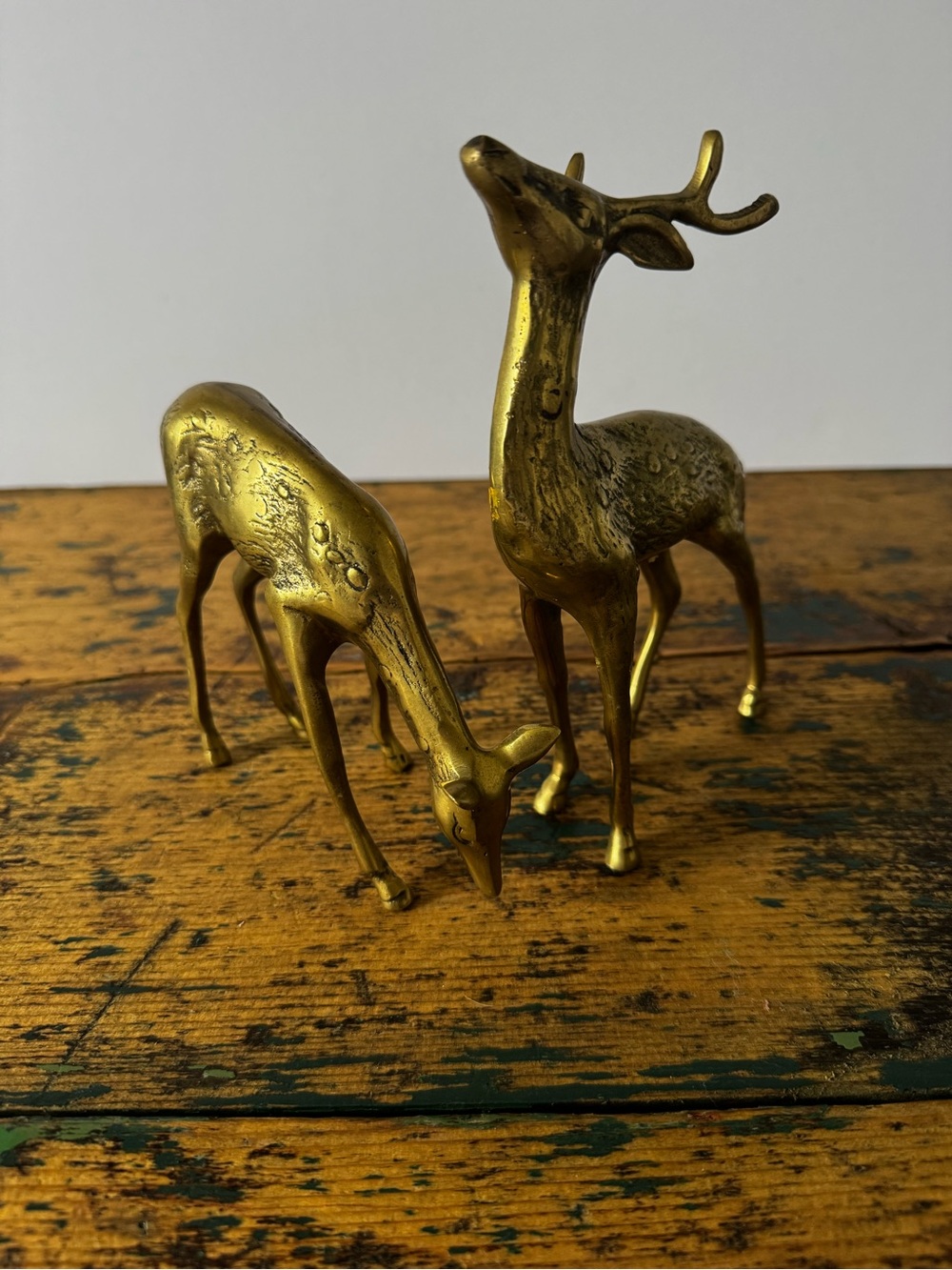 Brass Deer Figurine Set - Gold Toned Decorative Antlers